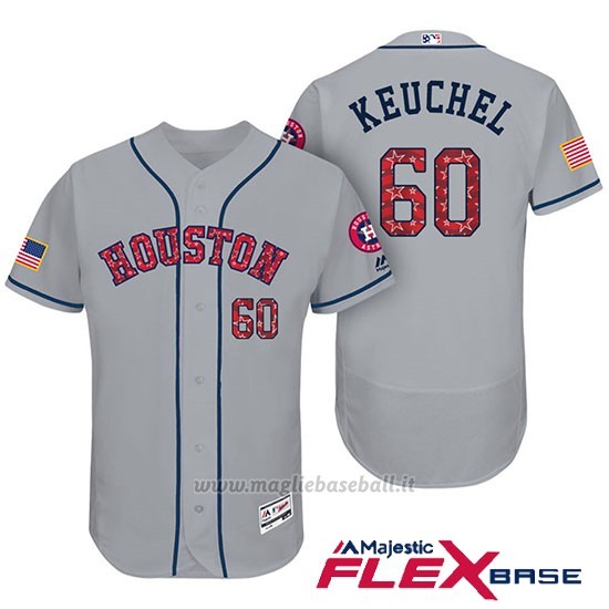 Maglia Baseball Uomo Houston Astros 2017 Estrellas y Rayas Dallas Keuchel Grigio Flex Base